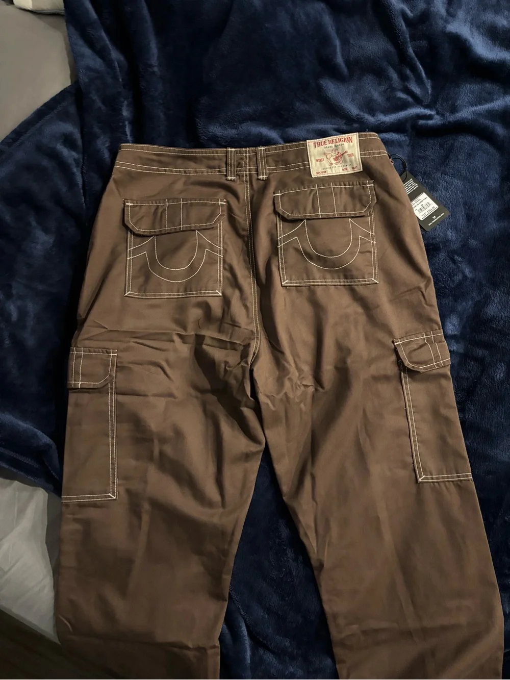 True Religion Men's Brown Cargo Pants with Utility Pockets
